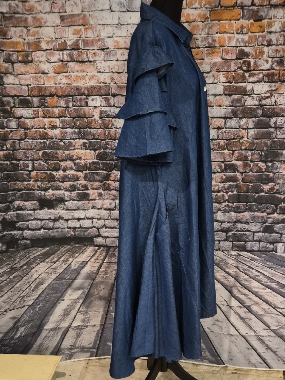 Step In Style Denim Button-Up Maxi Shirt Dress- Indigo Denim Blue - Picture 9 of 10